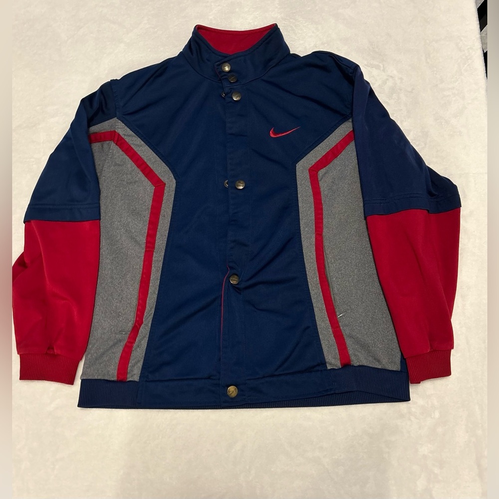 Nike Vintage Navy and Crimson Snap Botton Jacket